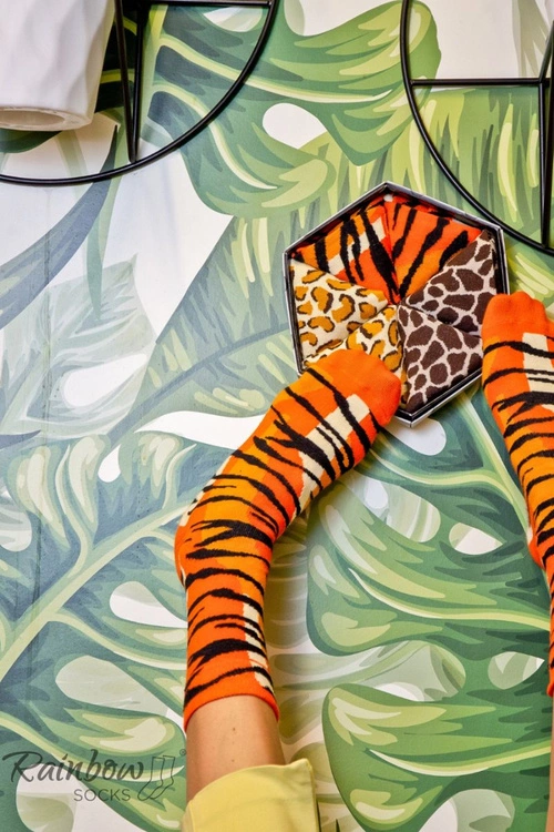 Skarpetki Rainbow Socks W Motywy Dzikich Zwierząt Żyrafa Pantera Tygrys 3 Pary