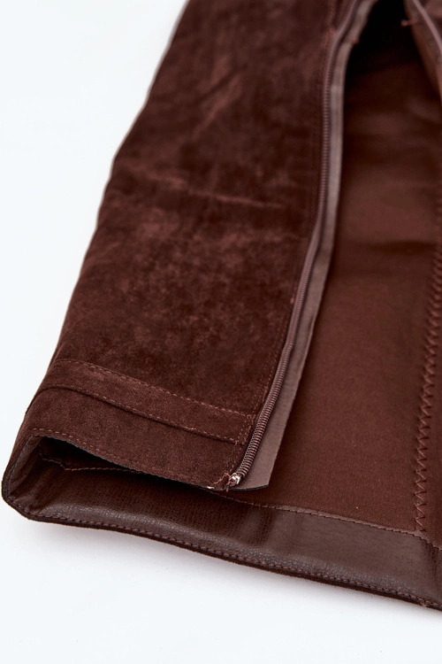 Kozaki Damskie Na Koturnie Z Paskiem I Srebrnym Detalem Czekoladowe Korivelle