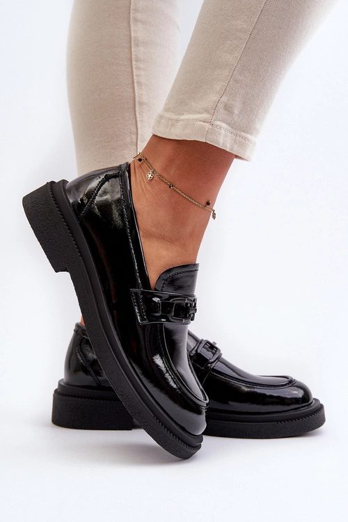 Skórzane Mokasyny Damskie Lakierowane Czarne Keelana