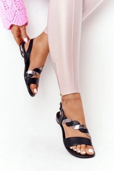 Skórzane Sandały Vinceza 21-17117 Czarno-Srebrne