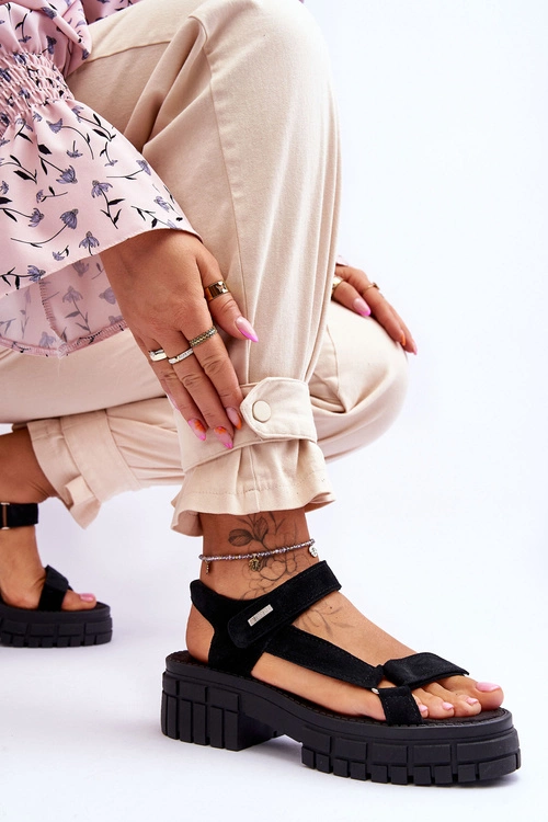 Damskie Zamszowe Sandały Big Star LL276035 Czarne