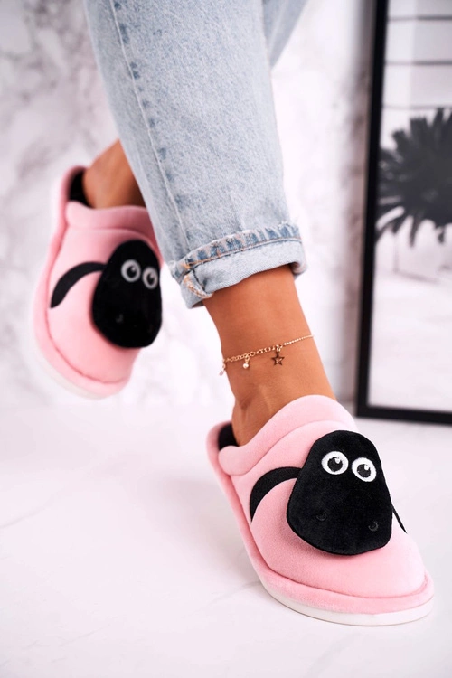 Damskie Welurowe Papcie Z Owieczką Różowe Charlie