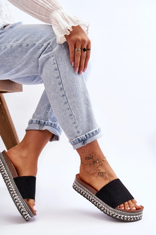 Damskie Gładkie Zamszowe Klapki Czarne Hayen