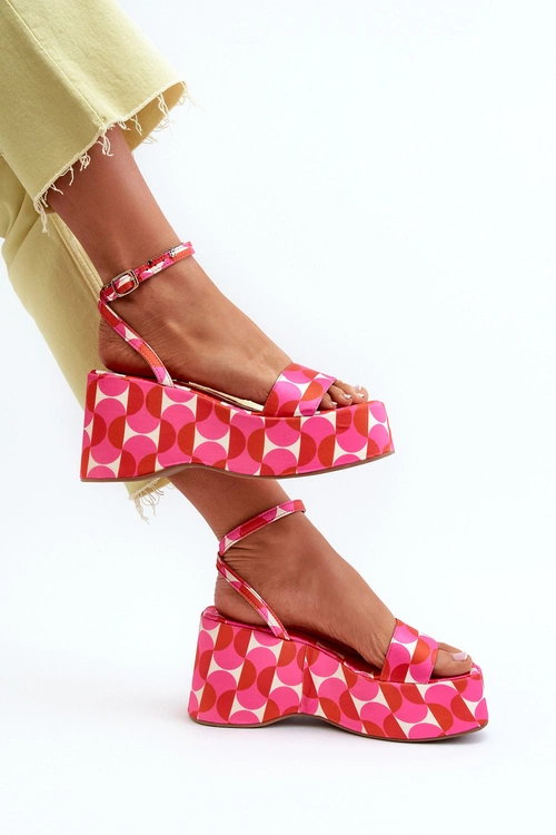 Wzorzyste Sandały Na Platformie I Koturnie Fuksja Wiandia
