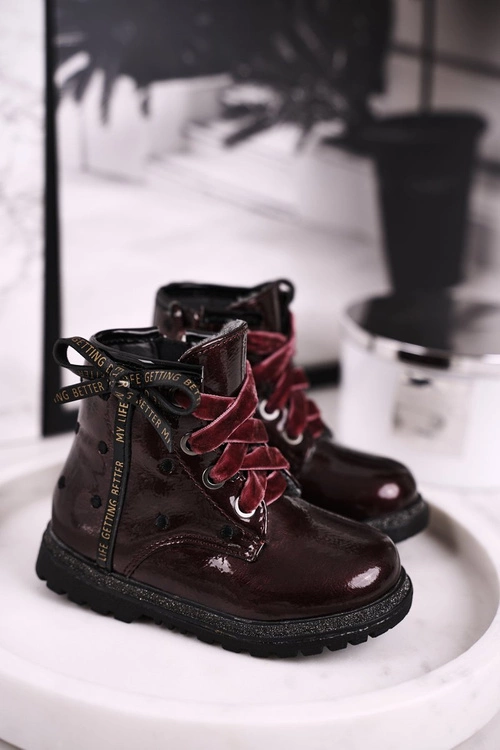 Dziecięce botki lakierowane ocieplane bordowe Essie