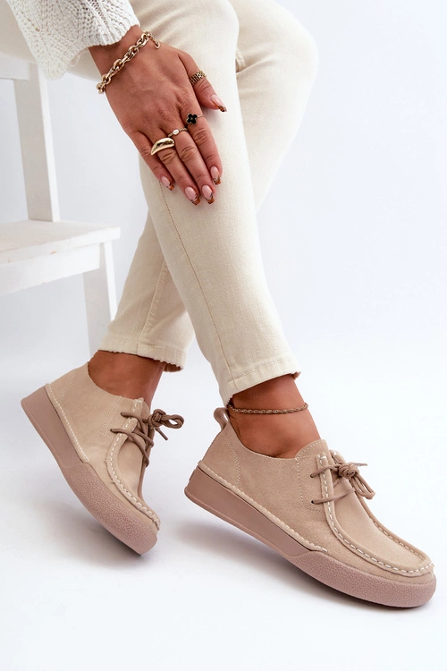 Zamszowe Półbuty Damskie Sergio Leone SP021 Beżowe