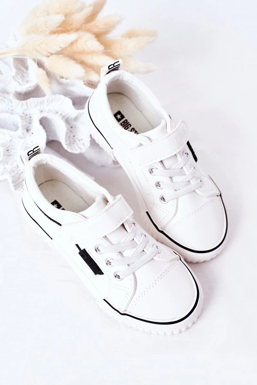 Dziecięce Skórzane Trampki Na Rzep BIG STAR HH374028 Białe