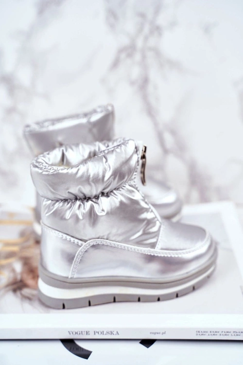 Dziecięce Śniegowce Ocieplane Wełną Srebrne Bubbles