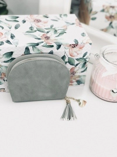 Szara Damska Portmonetka Portfel z Frędzlem