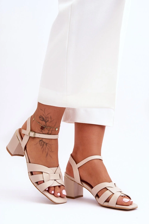 Klasyczne Sandałki Na Obcasie Beżowe Misty