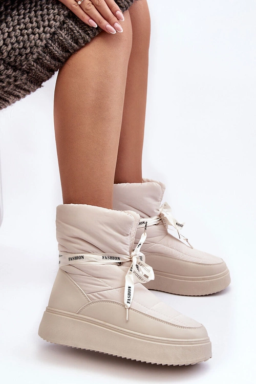 Śniegowce Damskie Z Ozdobnym Wiązaniem Jasnobeżowe Siracna