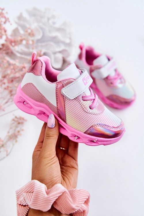 Dziecięce Skórzane Sportowe Buty Biało-Różowe Loopsy