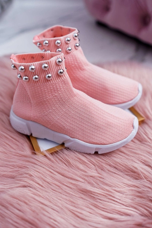 Dziecięce Młodzieżowe Obuwie Sportowe Wsuwane Z Koralikami Różowe Verone