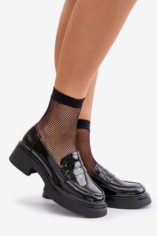 Lakierowane Mokasyny Loafersy Damskie D&A JC42-62 Czarne