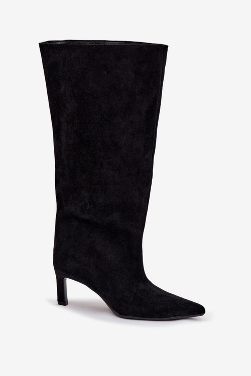 Kozaki Damskie Z Eko Zamszu Wsuwane Na Szpilce Czarne Phelin