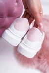 Sportowe Damskie Buty Gruba Podeszwa Białe Różowe Skirt