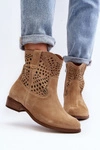 Damskie Ażurowe Botki Lewski Shoes 3305/2 Beżowe