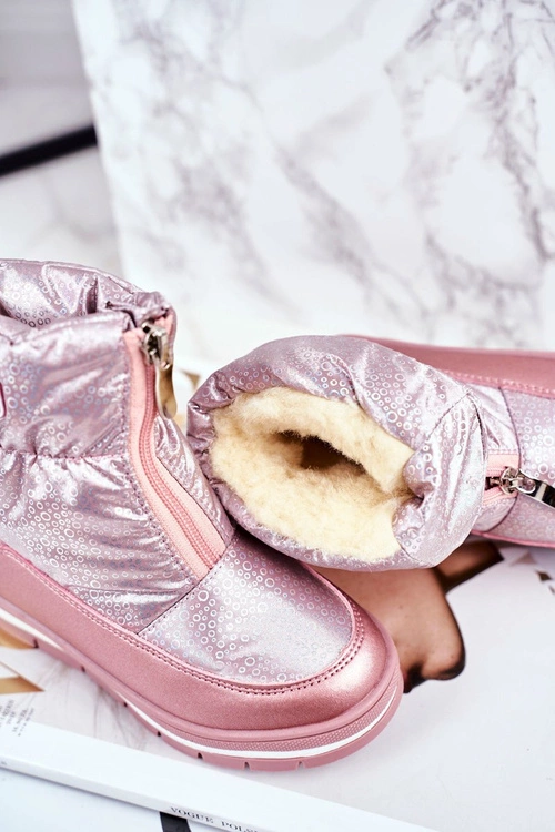 Dziecięce Śniegowce Ocieplane Wełną Różowe Bubbles