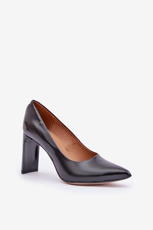 Eleganckie Czółenka Ze Skóry Naturalnej Na Słupku Lewski 2659/2043 Czarne