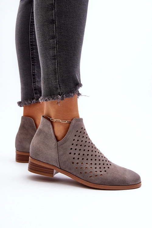 Niskie Botki Damskie Na Płaskim Obcasie Szare Janetris