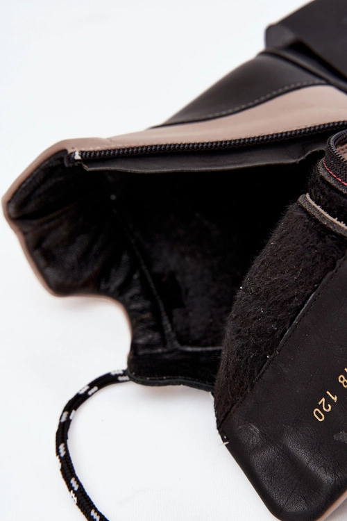 Skórzane Botki Damskie Na Platformie Ocieplane Artiker 55C0884 Beżowe