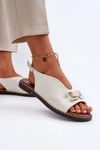 Sandały Damskie Na Płaskim Obcasie Z Ozdobą Białe Loraeleh