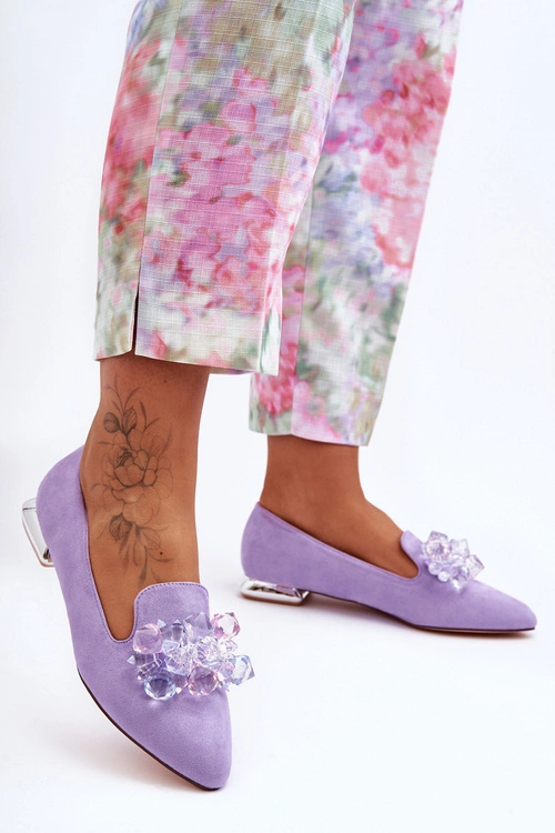 Damskie Mokasyny Z Ozdobami Na Płaskim Obcasie Fioletowe Sloane