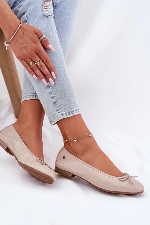 Skórzane Baleriny Damskie Maciejka P6800-04 Beżowe