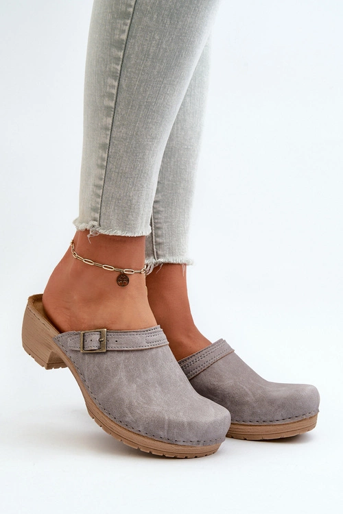 Klapki Chodaki Damskie Na Niskim Obcasie Inblu BL000004 Szare