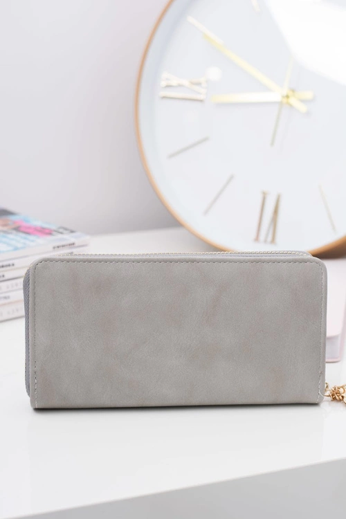 Szary Damski Duży Portfel Brelok Złote Serce