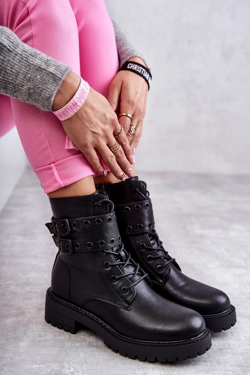 Damskie Skórzane Ocieplane Botki Czarne Silvor