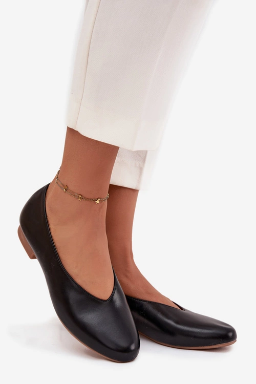 Baleriny Damskie Z Eko Skóry Na Płaskim Obcasie Czarne Olyssia