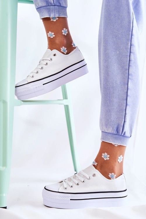 Damskie Trampki Na Masywnej Platformie Białe Farona