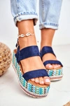 Sandałki Damskie Na Koturnie espadrylu granatowe Sandy