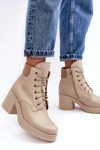 Skórzane Botki Damskie Na Słupku Beżowe Lemar Leocera