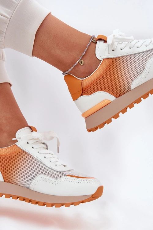 Skórzane Buty Sportowe Z Siateczką Damskie Vinceza 66775 Pomarańczowe