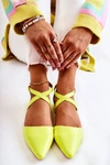 Skórzane Czółenka Na Niskim Obcasie Żółte Giovanna