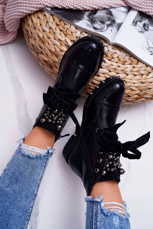 Damskie Botki Ocieplane Wstążka Ćwieki Grethan