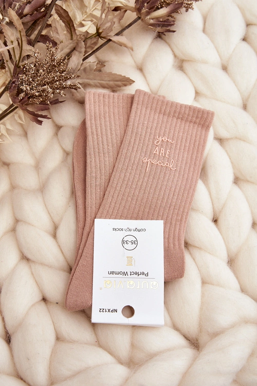 Damskie Gładkie Skarpety Z Napisem Różowe