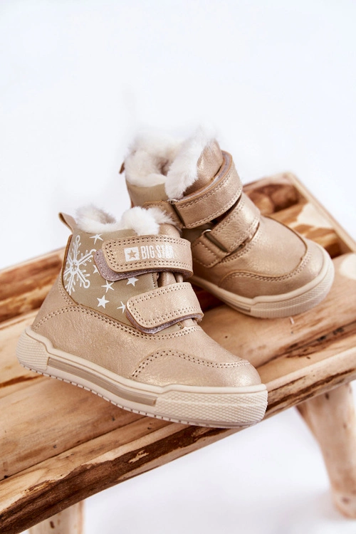Dziecięce Ocieplane Botki Na Rzepy Big Star KK374189 Beżowo-Złote