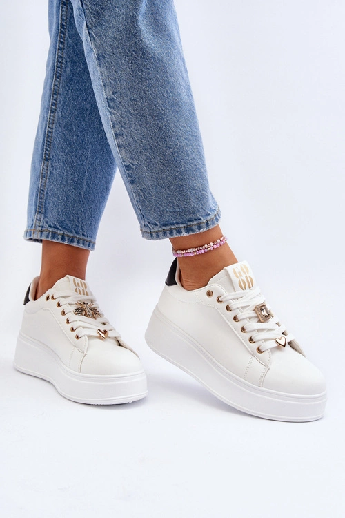 Sneakersy Damskie Na Platformie Z Ozdobami Białe Herbisa