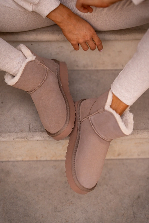 Skórzane Zamszowe Śniegowce Z Futerkiem Vinceza 97951 Beżowe