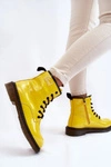 Damskie Lakierowane Botki Ocieplane GOE II2N4054 Żółte