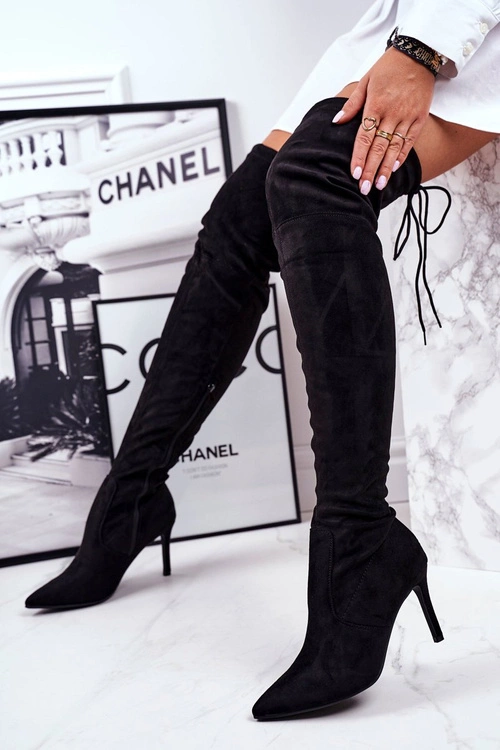 Kozaki Damskie Na Szpilce Zamszowe Czarne Huanto