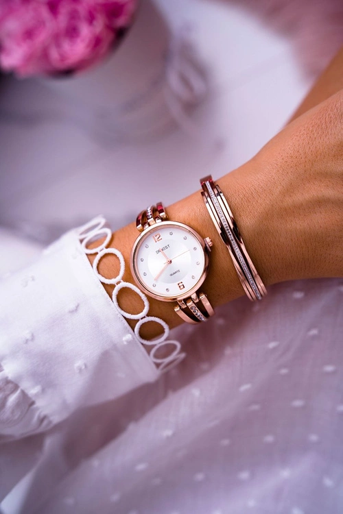 Damski Zegarek Ernest Cyrkonie Różowe Złoto Alendi