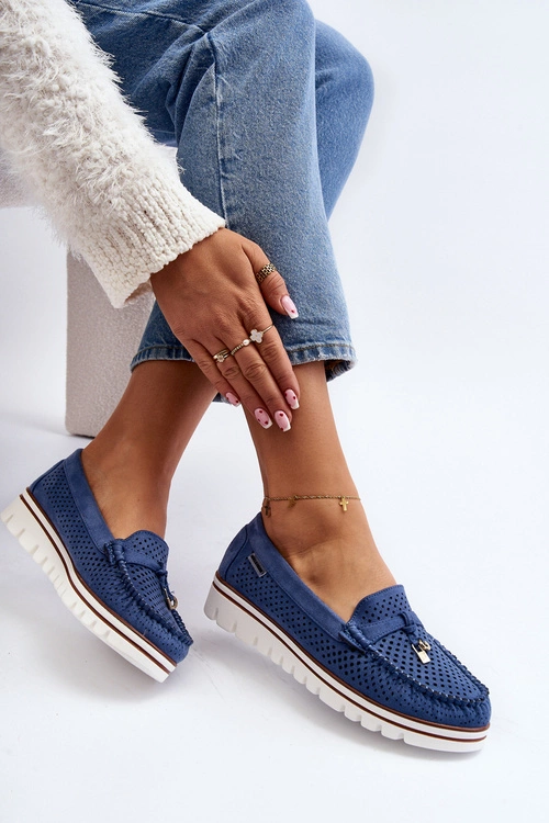 Damskie Ażurowe Mokasyny Niebieskie Twista