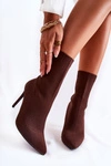 Damskie Wysokie Botki Ze Skarpetą Na Szpilce Brązowe Luisell