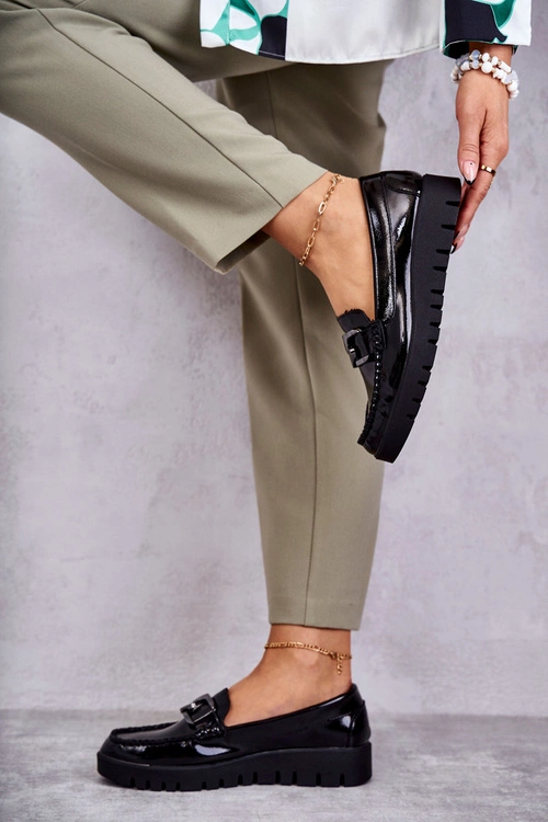 Lakierowane Półbuty Loafery Na Platformie Czarne Kjersti