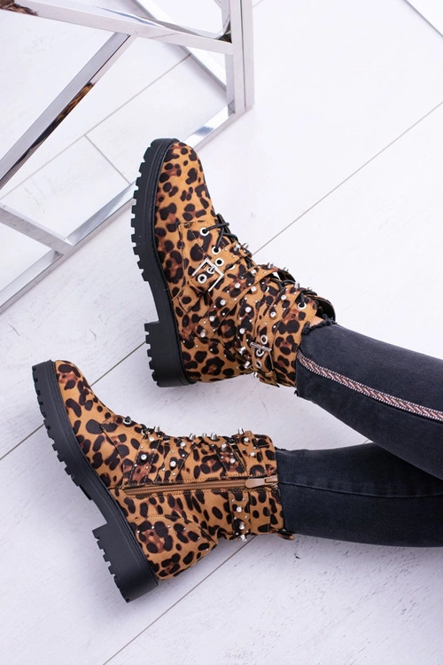 Damskie Botki Wysokie Trapery W Panterkę Albere