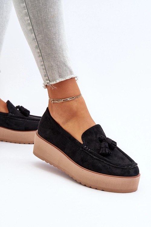 Mokasyny Damskie Na Platformie Z Frędzlami Czarne Mialani